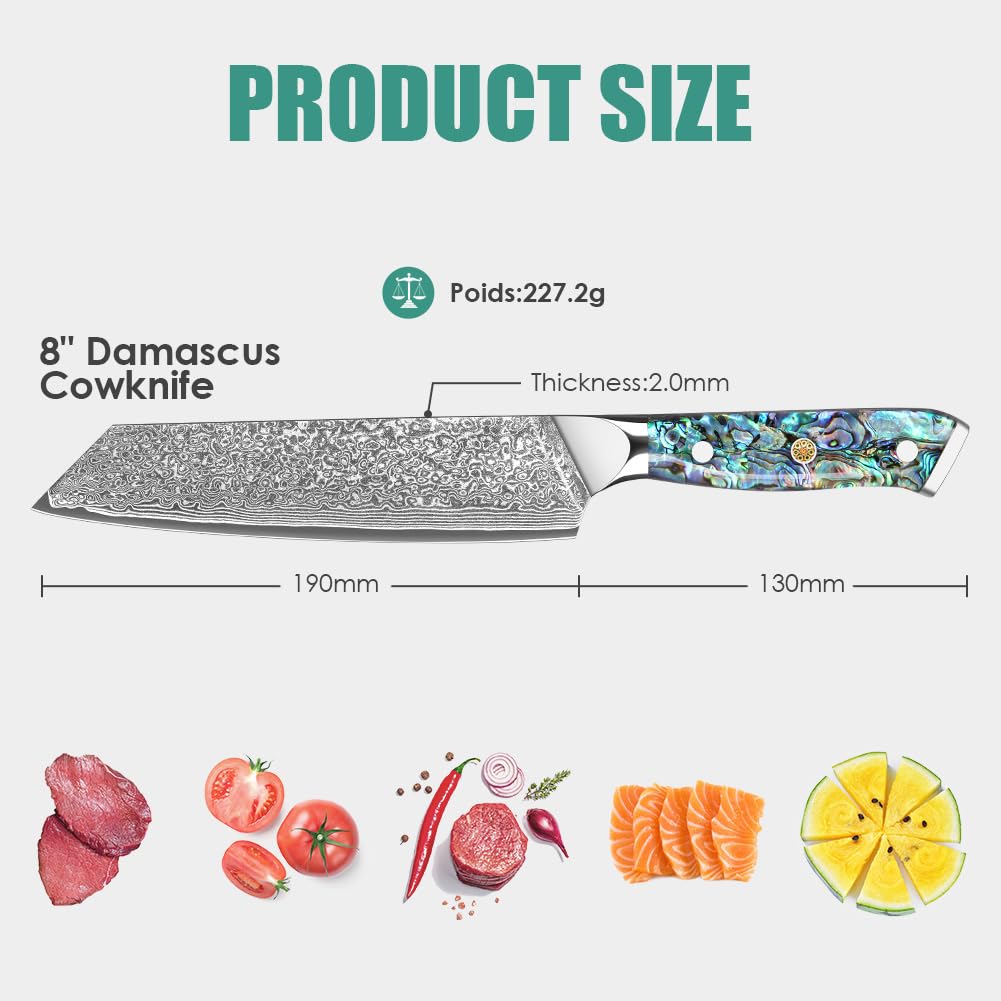 KEENZO Damascus Kiritsuke Knife 8 inch, Professional Chef Knife, Sharp Hand-Forged Kitchen Knives,Japanese 67-Layers Damascus Steel Butcher Knife,Ergonomic Handle with Gift Box