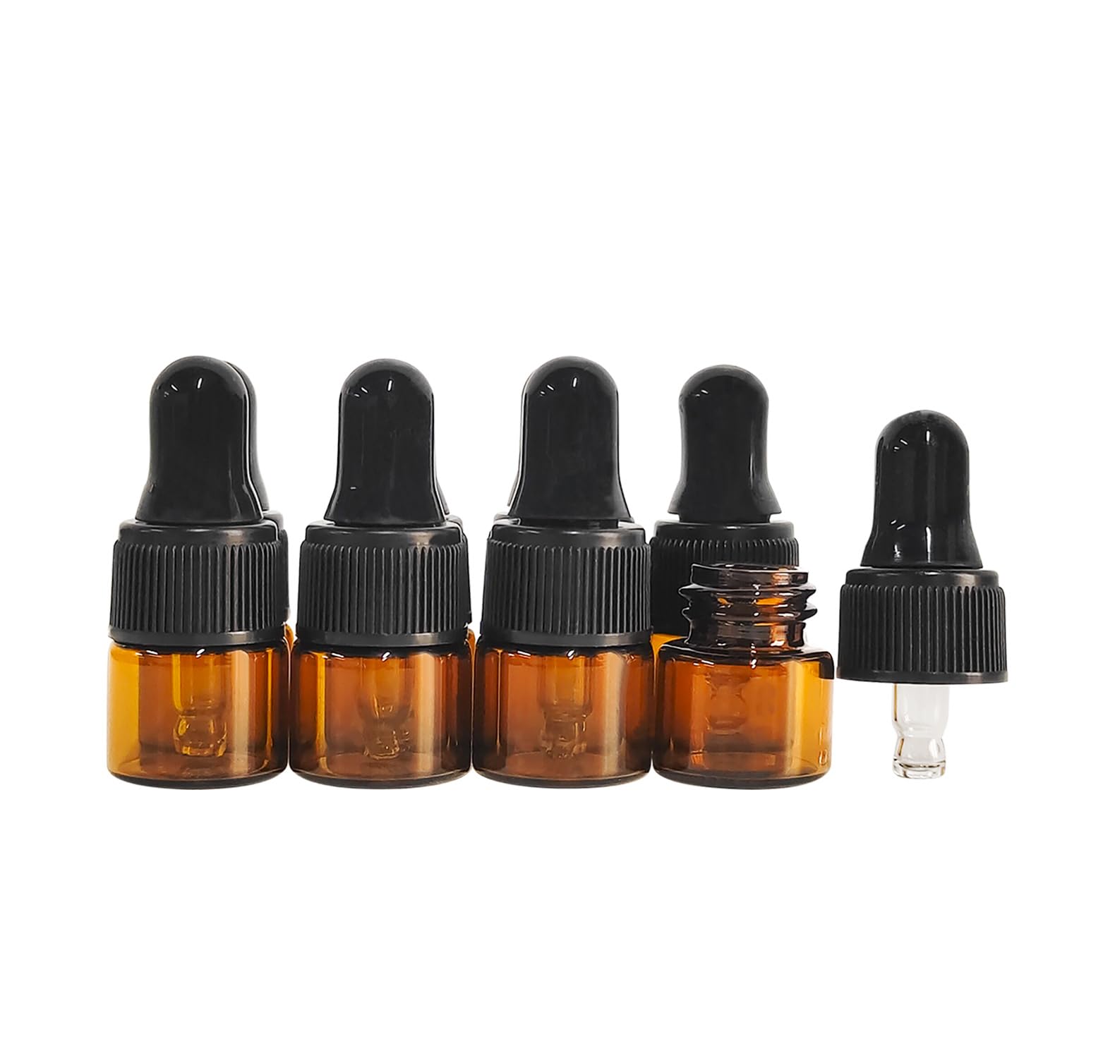 AGENIZ 50PCS Amber Glass Dropper Bottles 1ml Mini Essential Oil Dropper Bottles Glass Vials with Glass Eye Dropper for Travel Sample Vials