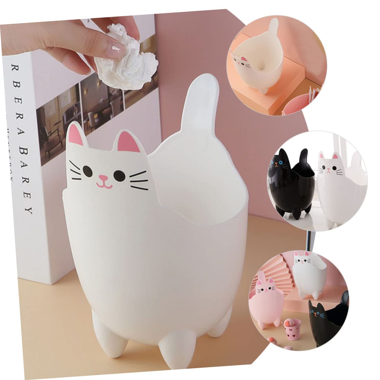 ABOOFAN Cat Shaped Trash Can Desktop Garbage Can Tiny Trash Cartoon Trash Can Cat Trash Storage Can Desk Bin Car Garbage Can Desk Trash Can Mini Storage Bucket White Pen Holder Office Pp