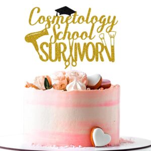 mfulhuba cosmetology school survivor cake topper, you did it, congrats barber/hairdresser/hairstylist, congratulations, 2024 graduation party decorations gold & black glitter