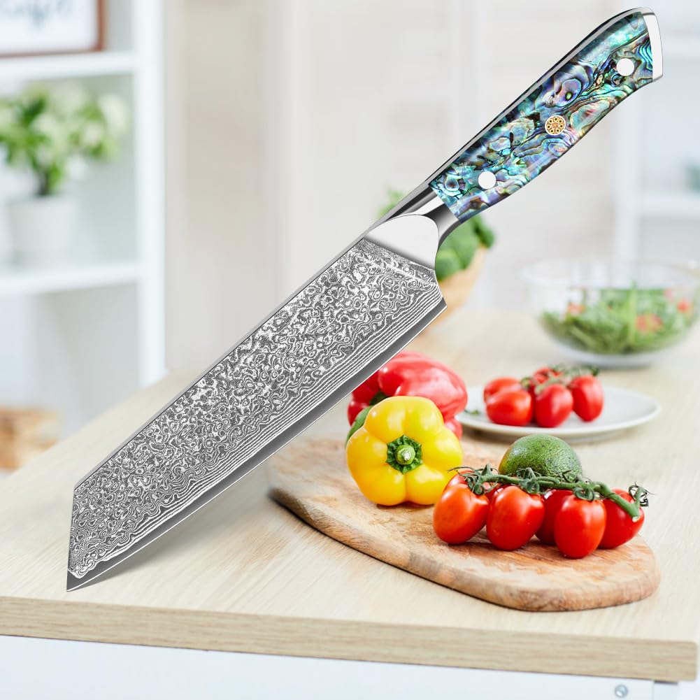 KEENZO Damascus Kiritsuke Knife 8 inch, Professional Chef Knife, Sharp Hand-Forged Kitchen Knives,Japanese 67-Layers Damascus Steel Butcher Knife,Ergonomic Handle with Gift Box