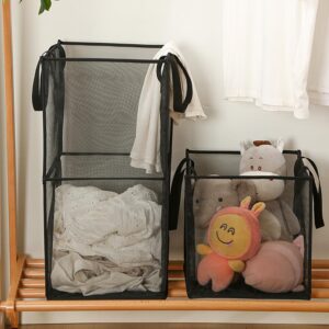 2pcs Folding Mesh Laundry Hampers, Breathable & Easy to Clean, Large Storage Capacity for Laundry, toys, groceries etc.. Black, L