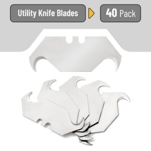 Bates- Utility Knife Blades with Hook Edge, 40 Pack, Box Cutter Blades, Razor Blades Utility Knife, Razor Knife Blades, Replacement Blades, Razor Blades for Box Cutters, Box Cutter Blades Refills