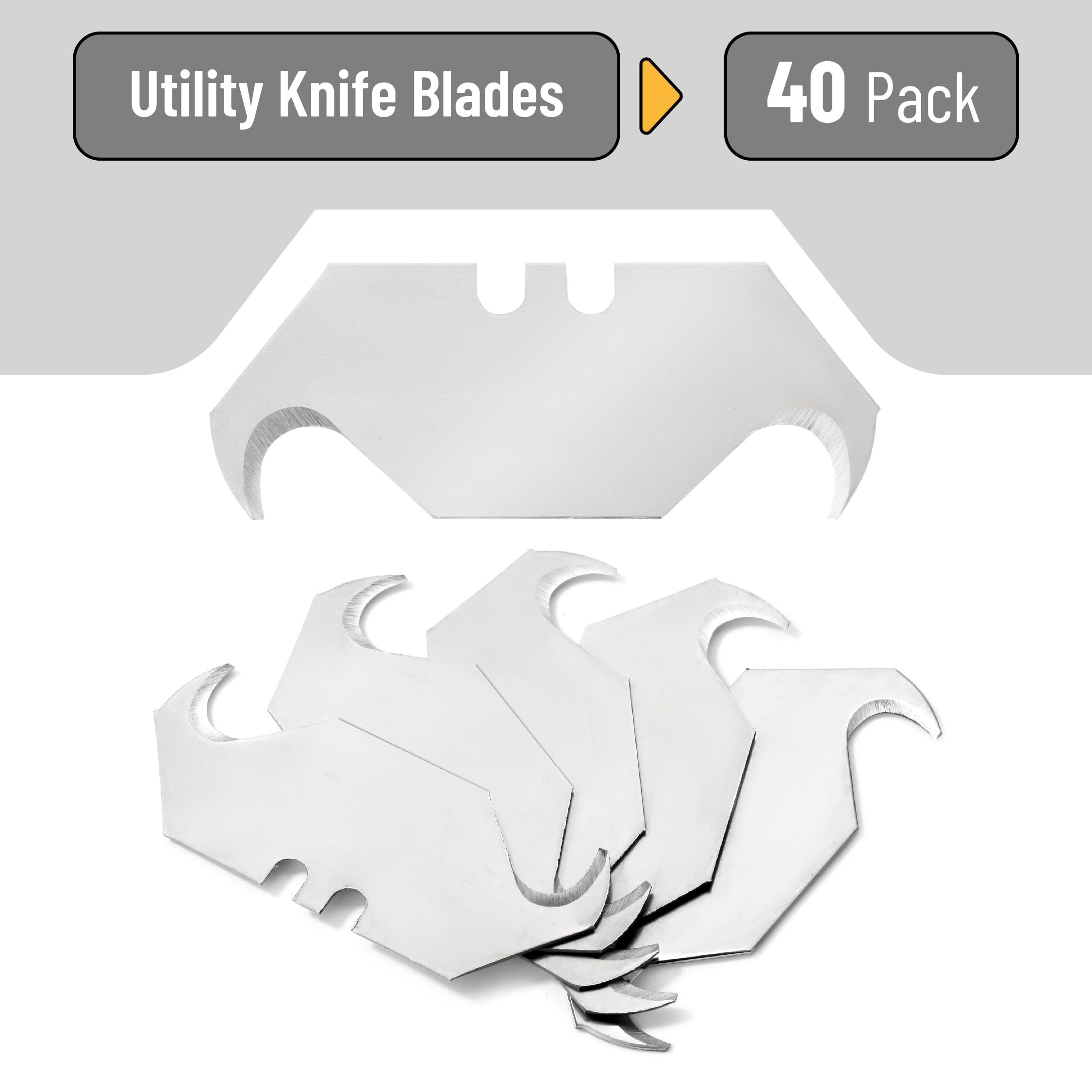 Bates- Utility Knife Blades with Hook Edge, 40 Pack, Box Cutter Blades, Razor Blades Utility Knife, Razor Knife Blades, Replacement Blades, Razor Blades for Box Cutters, Box Cutter Blades Refills