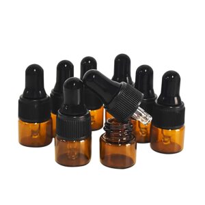 AGENIZ 50PCS Amber Glass Dropper Bottles 1ml Mini Essential Oil Dropper Bottles Glass Vials with Glass Eye Dropper for Travel Sample Vials