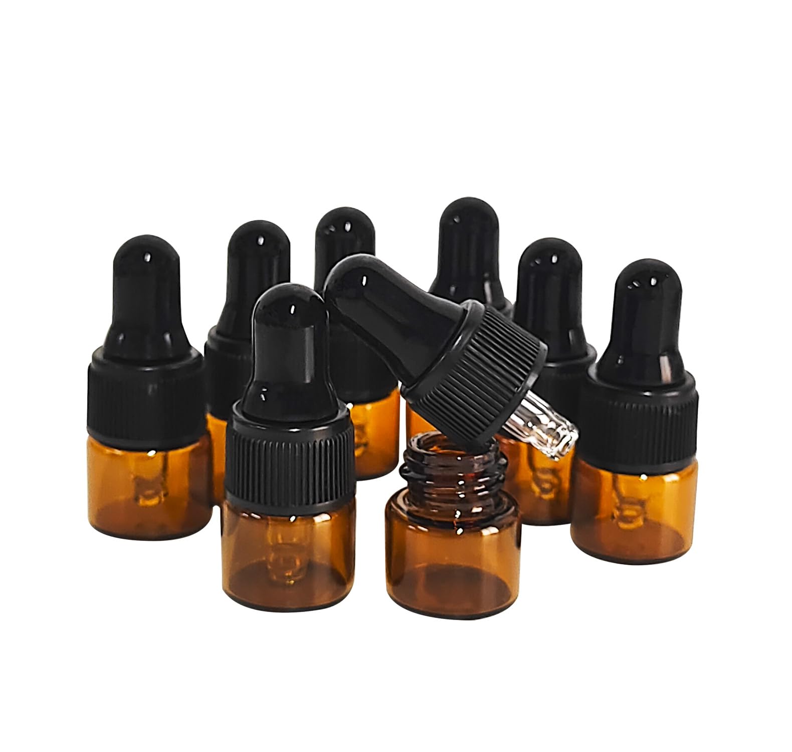 AGENIZ 50PCS Amber Glass Dropper Bottles 1ml Mini Essential Oil Dropper Bottles Glass Vials with Glass Eye Dropper for Travel Sample Vials