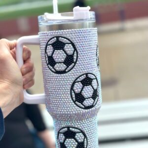 SEM LIFE 40 Oz Rhinestone Bling Tumbler with Handle and Straw (SOCCER), Stainless Steel and Double Wall Insulated