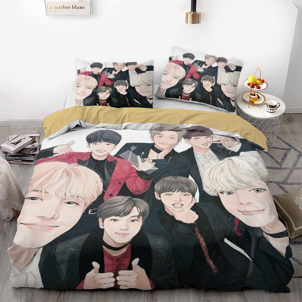 MattUi K-Pop Idol 3D Printed Bedding Set, Kids Youth Duvet Cover Set, Microfiber for Girls and Boys, Comes with 2 Pillowcases (10,Full 79x90in + 20x30in)