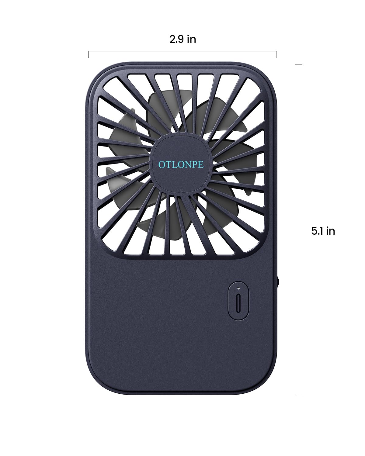 Otlonpe Mini Portable Handheld Fan, Small Rechargeable Pocket Travel Fan with Hand Held Desktop Modes, Foldable Stand, Lanyard, 3 Speeds, Cute Slim Personal Hand Fan for Women Girls Kids (Dark-Blue)