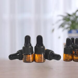 AGENIZ 50PCS Amber Glass Dropper Bottles 1ml Mini Essential Oil Dropper Bottles Glass Vials with Glass Eye Dropper for Travel Sample Vials