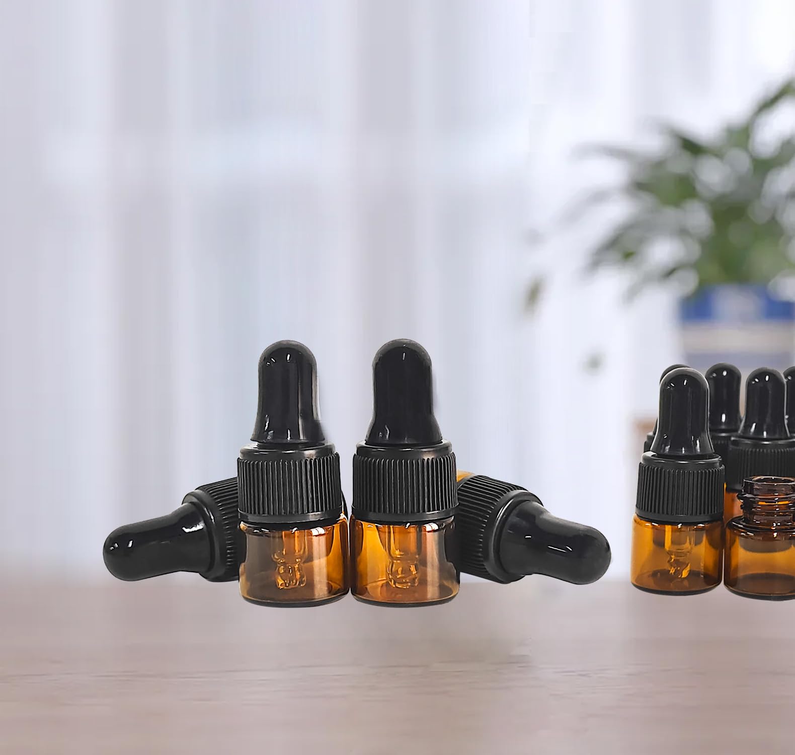 AGENIZ 50PCS Amber Glass Dropper Bottles 1ml Mini Essential Oil Dropper Bottles Glass Vials with Glass Eye Dropper for Travel Sample Vials