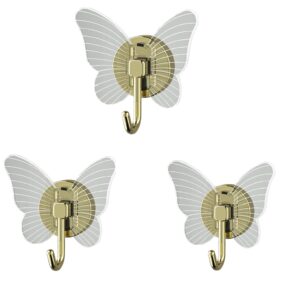 kfeity 3 pcs butterfly hooks, decorative self adhesive hooks for hanging heavy duty wall hooks, towel coat hooks waterproof hooks for bathroom shower kitchen keys door outdoor home improvement