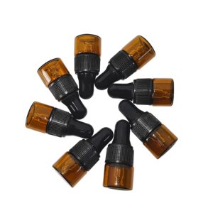 AGENIZ 50PCS Amber Glass Dropper Bottles 1ml Mini Essential Oil Dropper Bottles Glass Vials with Glass Eye Dropper for Travel Sample Vials