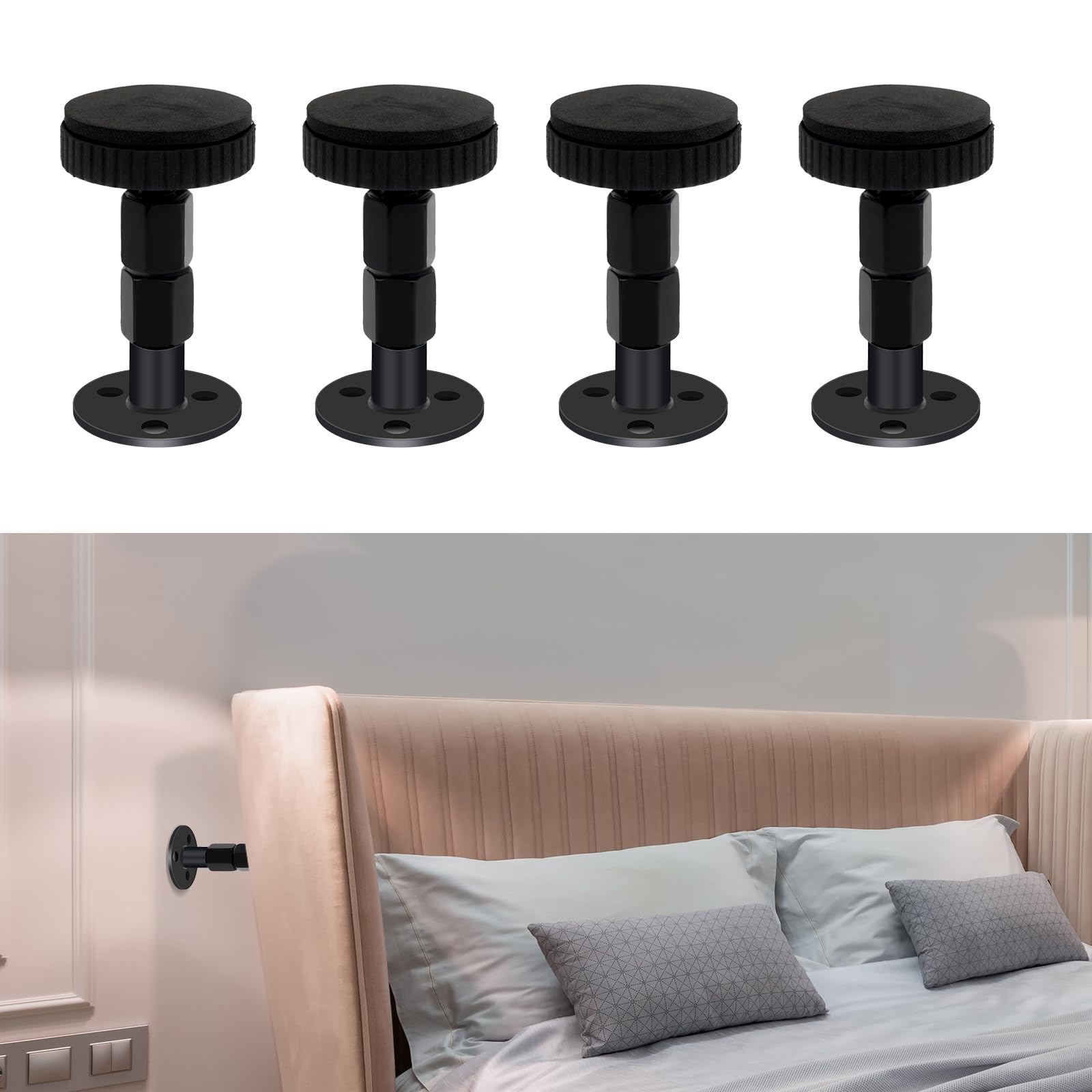 IPEROT Headboard Stoppers for Wall, 4 Pack Bed Stoppers, 1.18in-2.76in Adjustable Bed Frame Anti-Shake Tool, Function as Bumpers Between The Wall and Couch, Bed Frames, and Headboards, No Creaking