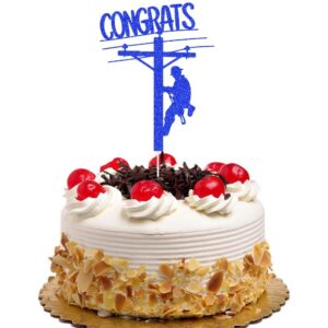 congrats grad cake topper, congrats electrician, electrician lineman themed 2024 graduation party decorations blue glitter