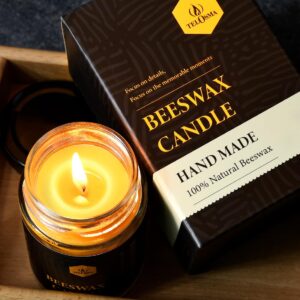 Set of 2 Beeswax Natural Scent Jar Candle in Glass Container, Natural Organic Candle Smokeless Clean Burn | 36 * 2 Hours Burning Time Emergency Candle, Yellow