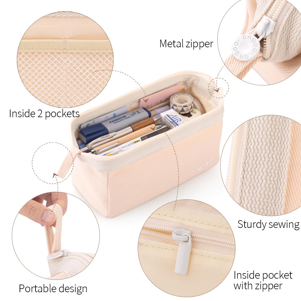 CICIMELON Wide-Open Pencil Case Big Capacity Pencil Pouch Portable Pen Bag School Supplies for Students Boys Girls, Beige