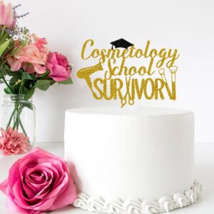 MFULHUBA Cosmetology School Survivor Cake Topper, You Did It, Congrats Barber/Hairdresser/Hairstylist, Congratulations, 2024 Graduation Party Decorations Gold & Black Glitter