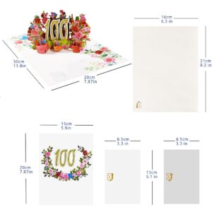 CNLITIHEKA 100th Birthday Card Pop Up 100th Birthday Cards Happy 100th Birthday Card 3D Flower Birthday Greeting Cards for Men Women Husband Wife Mom Dad Grandma Grandpa Friends.