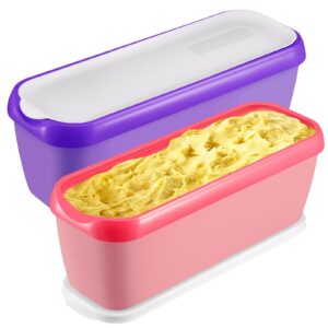 boxdljh ice cream containers set of 2, 1.5 quart ice cream tub, reusable homemade ice cream tubs with stackable freezer storage container for yogurt, sorbet, gelato (purple+pink==2pack)