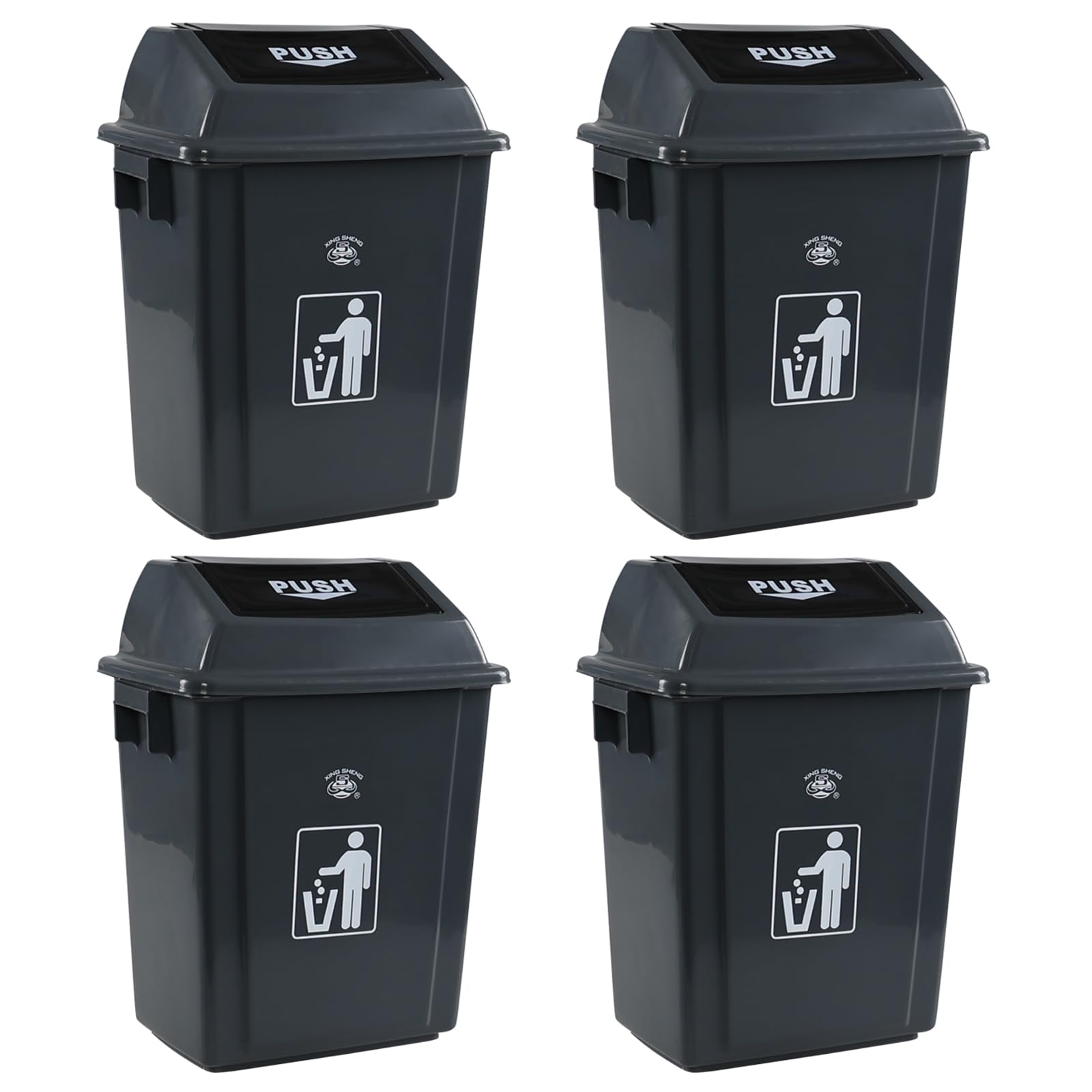 Egarye 5 Gallon Swing-Top Kitchen Trash Can, 4-Pack Plastic Garbage Can with Swing Lid, Gray