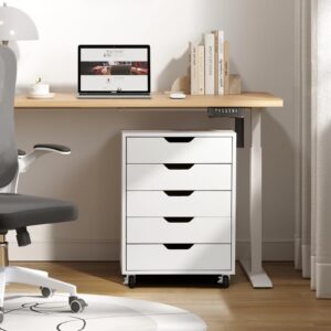 TUSY 5-Drawer Organizer, Tall Chest of Drawers with Caster Wheels, Alex Drawers File for Home Office, White