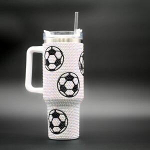 SEM LIFE 40 Oz Rhinestone Bling Tumbler with Handle and Straw (SOCCER), Stainless Steel and Double Wall Insulated