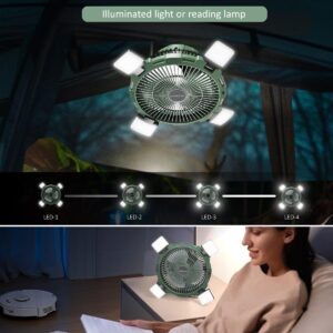 Camping Fan with LED Lantern, 8000mAh Rechargeable Battery Powered Tent Fan for Camping Hanging, Camping Outdoor Fan with Remote, 4 Speed Camping Fan for Tents,Travel,Home,Fishing,Sleep,Emergency