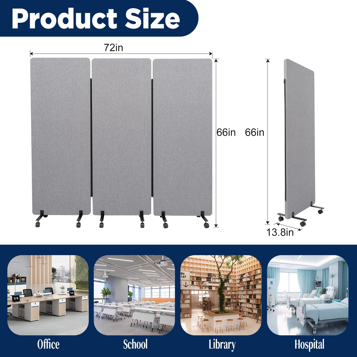 Sound Proof Dividers w/Wheels, Portable Office Wall Divider for Room Partition, Soundproof Room Divider Privacy Panel Partition Wall Cubicle Wall, Rolling Temporary Wall for Studio, School, Hospital