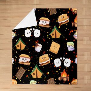 Feelyou Cute Marshmallow Plush Throw Blanket, 40"x50" Kids Cute S'Mores Cookie Flannel Fleece Blanket for Boys Teens Happy Camping All Season,Bed Blanket Outdoor Adventure Room Decor