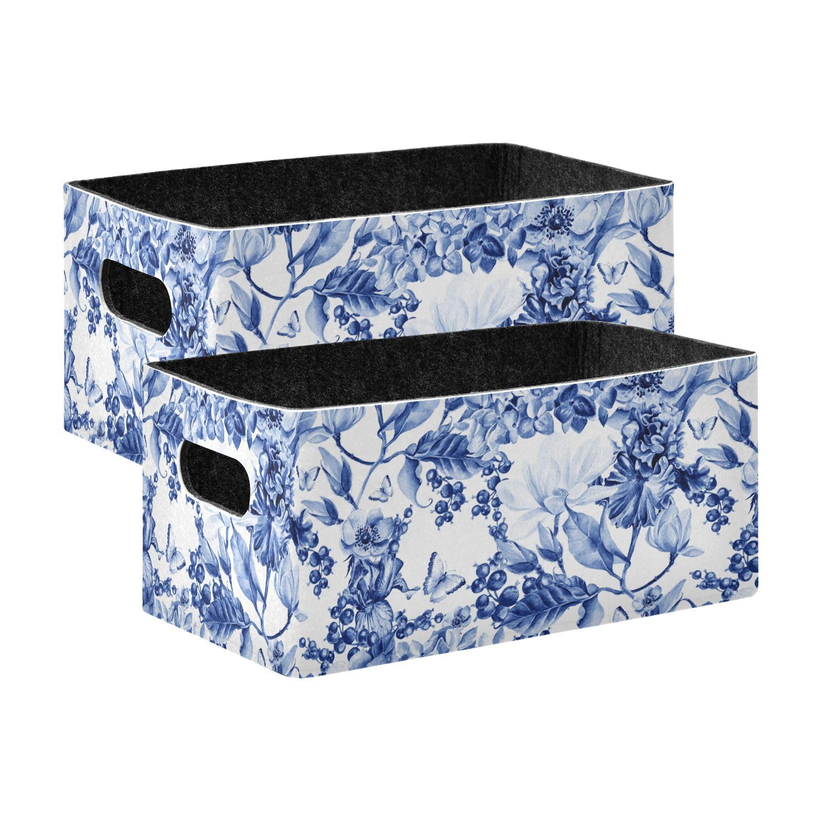 QwThum Closet Storage Bins,2 Pcs Felt Open Home Storage Containers Organizer with Handles Collapsible Shelf Basket for Home Office Craft Room Classroom Fabric Basket Storage Blue and White