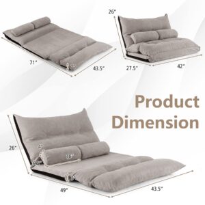 Moccha Floor Sofa Bed, Folding Lazy Sofa Sleeper Bed with 2 Pillows, Adjustable Floor Couch Gaming Sofa with Metal Frame, Convertible Chaise Lounge for Living Room, Bedroom, Balcony, Gray