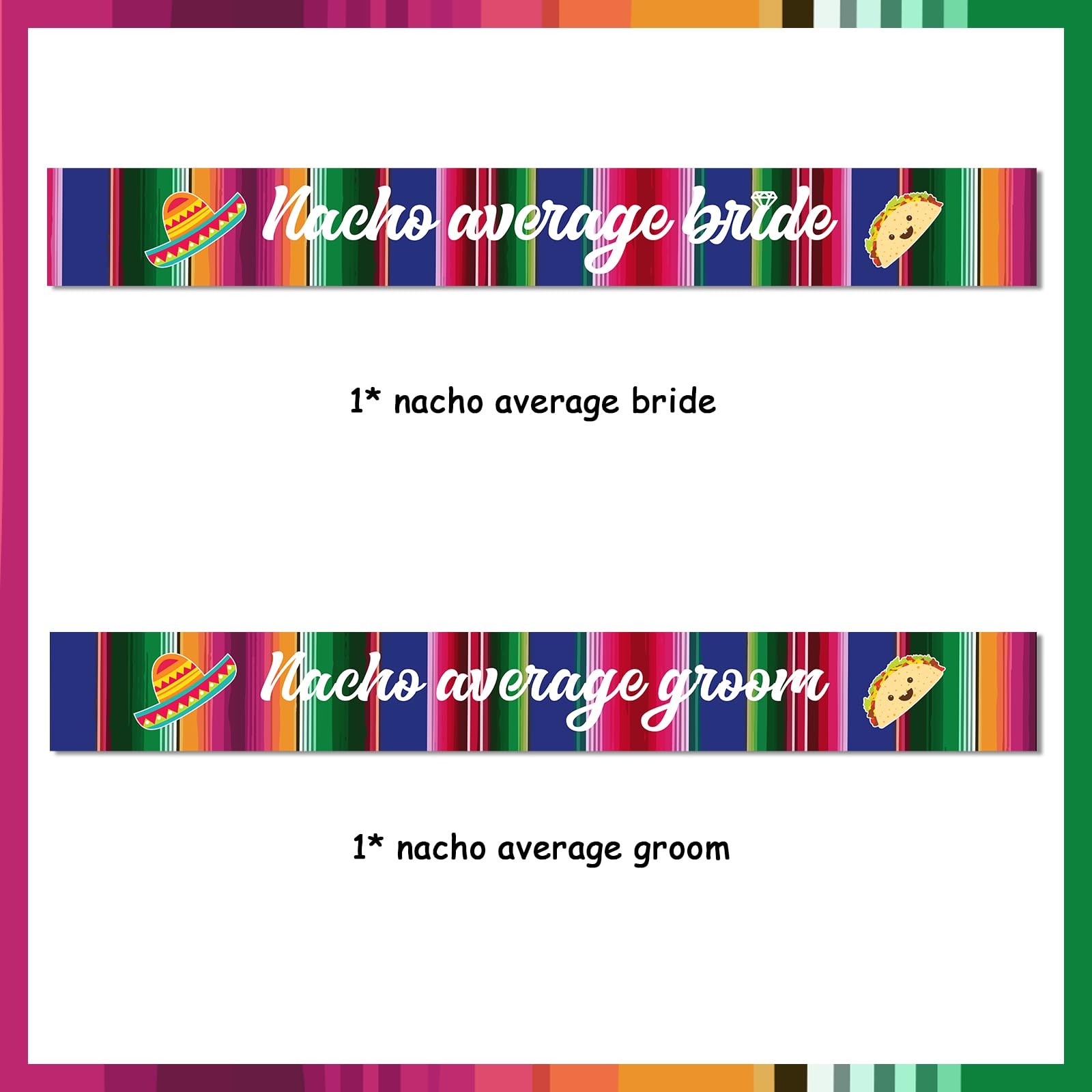 Balterever Nacho Average Bridal Shower Decorations Fiesta Themed Bride and Groom Sash Set Fiesta Bachelorette Sashes Mexican Bachelorette Party Decorations for Wedding Bride Shower Party