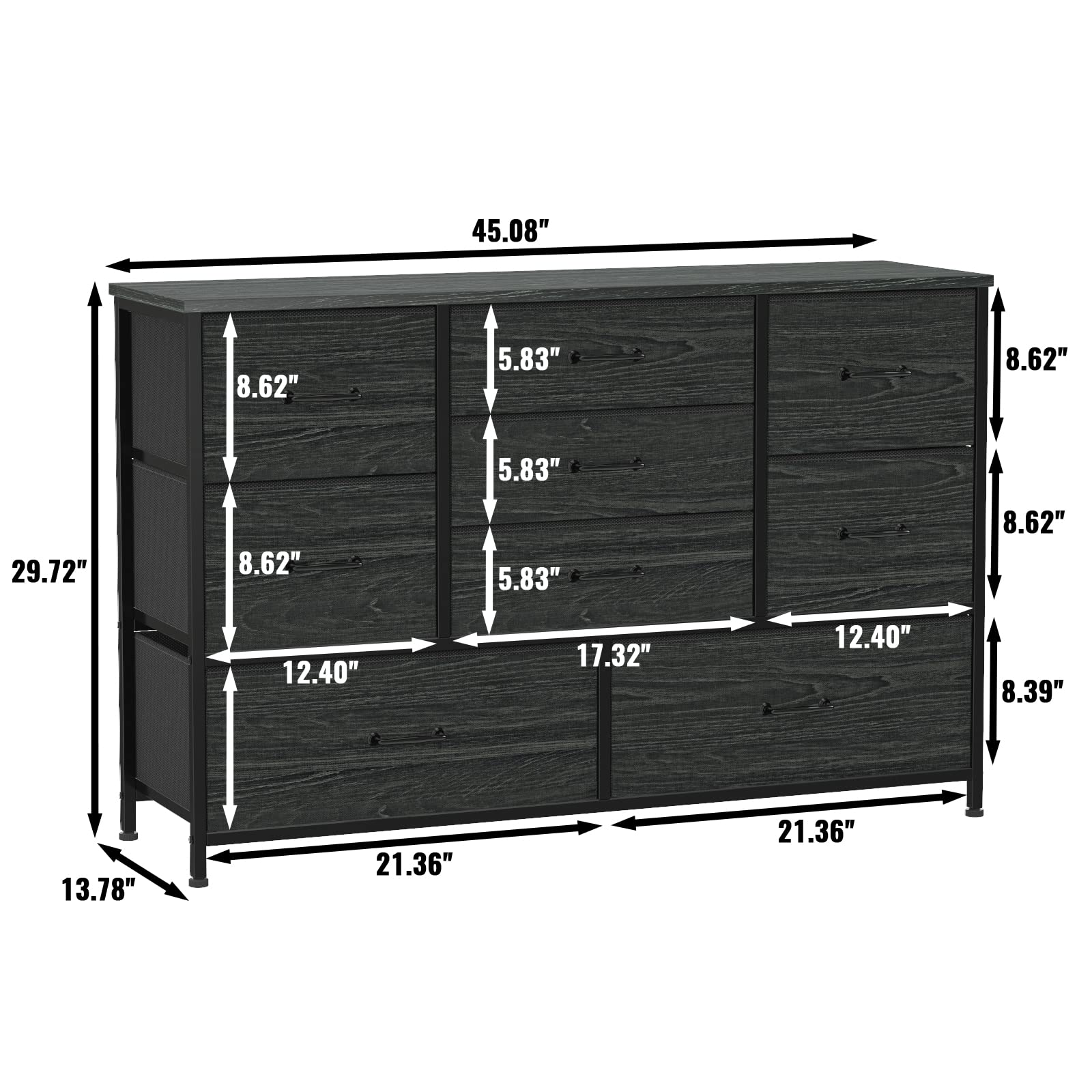 Furnulem Tall Dresser with 6 Drawers and Wide Dresser with 9 Large Drawers for 55'' Long TV Stand for Bedroom,Living Room,Closet,Entryway,Sturdy Metal Frame (Black Oak