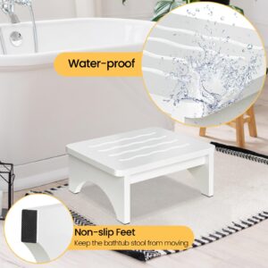 Wooden Step Stool for Adults, One Step Stool with Non-Slip Rubber, Bed Step Stool for High Beds, White Safety Foot Stool for Elderly, Kid(No Assemble Required)