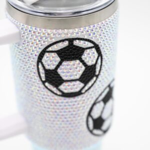 SEM LIFE 40 Oz Rhinestone Bling Tumbler with Handle and Straw (SOCCER), Stainless Steel and Double Wall Insulated