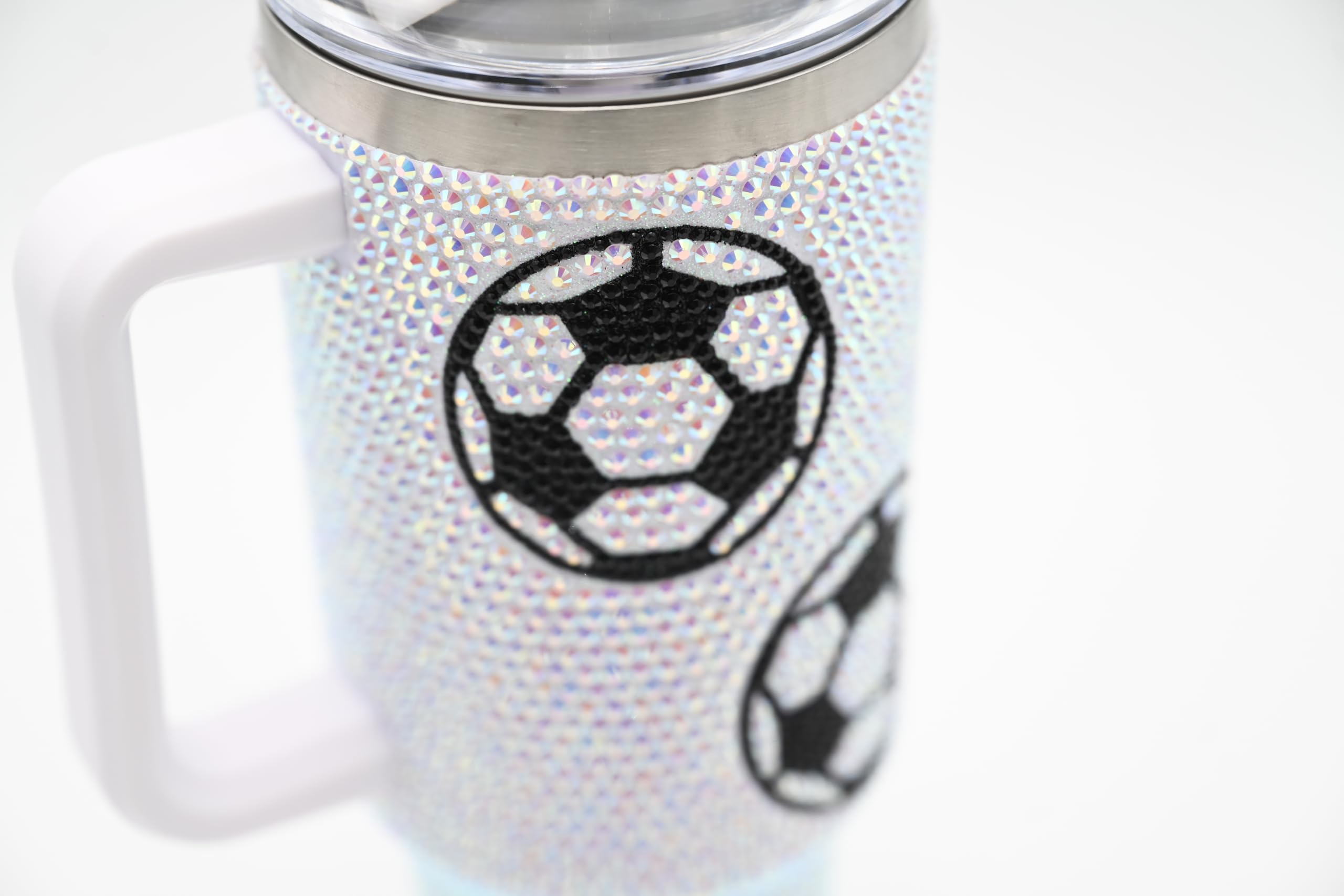 SEM LIFE 40 Oz Rhinestone Bling Tumbler with Handle and Straw (SOCCER), Stainless Steel and Double Wall Insulated