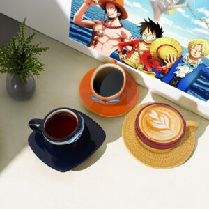 FINDAMAZE One Piece Anime Novelty Coffee Mugs,Luffy's Hat Anime Coffee Cup,Ceramic Coffee Tea Milk Cup,Gifts for Christmas, Birthday, Anniversary(Luffy)