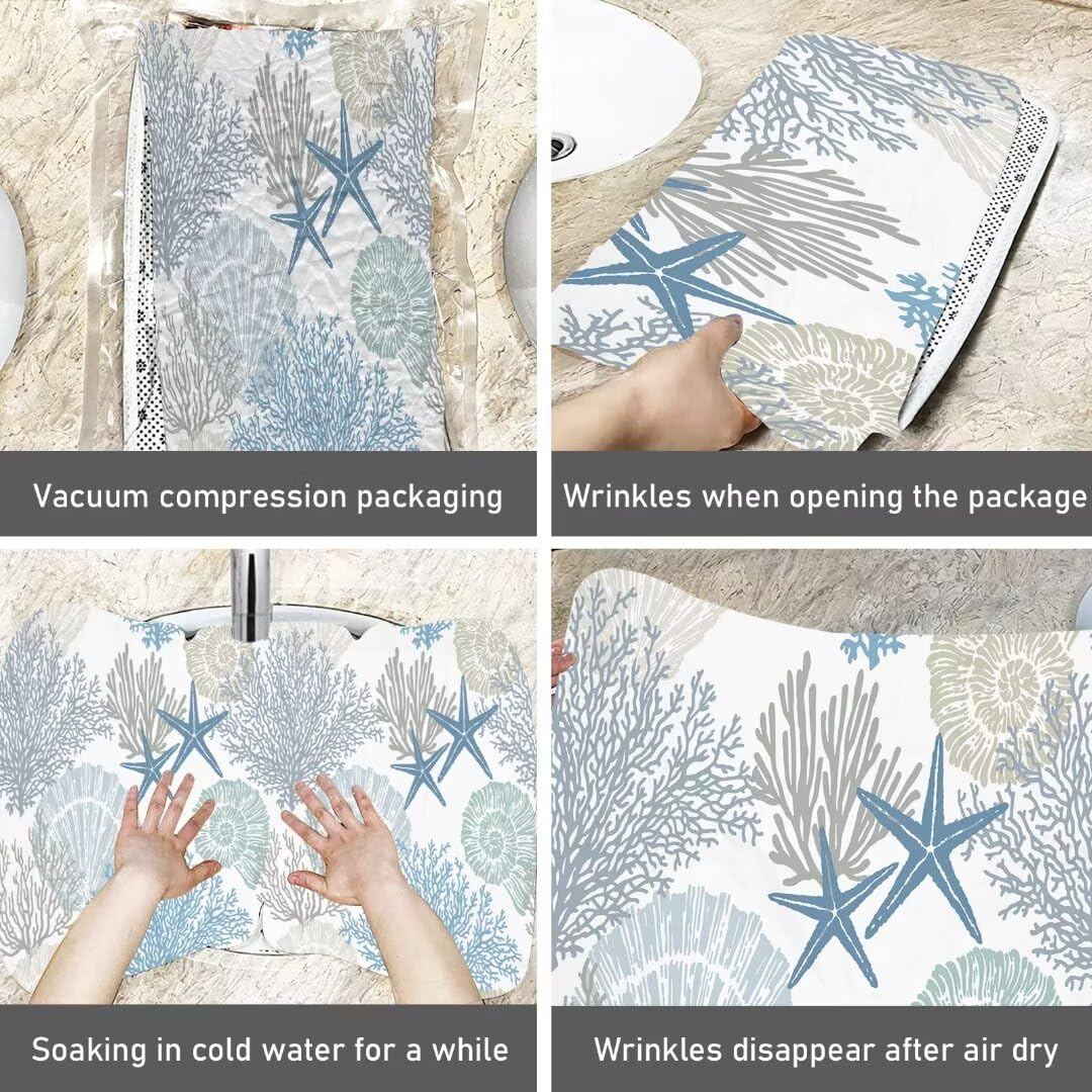 Beach Coastal Runner Rug for Hallway 2x6 Starfish Ocean Theme Throw Rug Teal Blue Area Rug Nautical Hallway Rugs Non-Slip Floor Carpet for Bedroom Laundry Room Entrance Door Mat Washable Kitchen Rugs