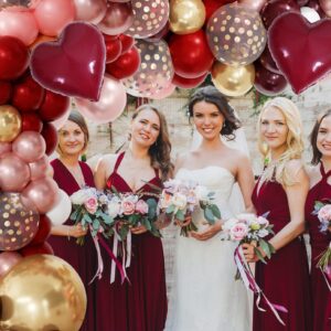 152Pcs Burgundy Balloons Arch Garland Kit Birthday Decorations for Women Girls Double-stuffed Burgundy Rose Gold Heart Balloons for Bridal Shower Wedding Bachelorette Anniversary Wine Party Supplies