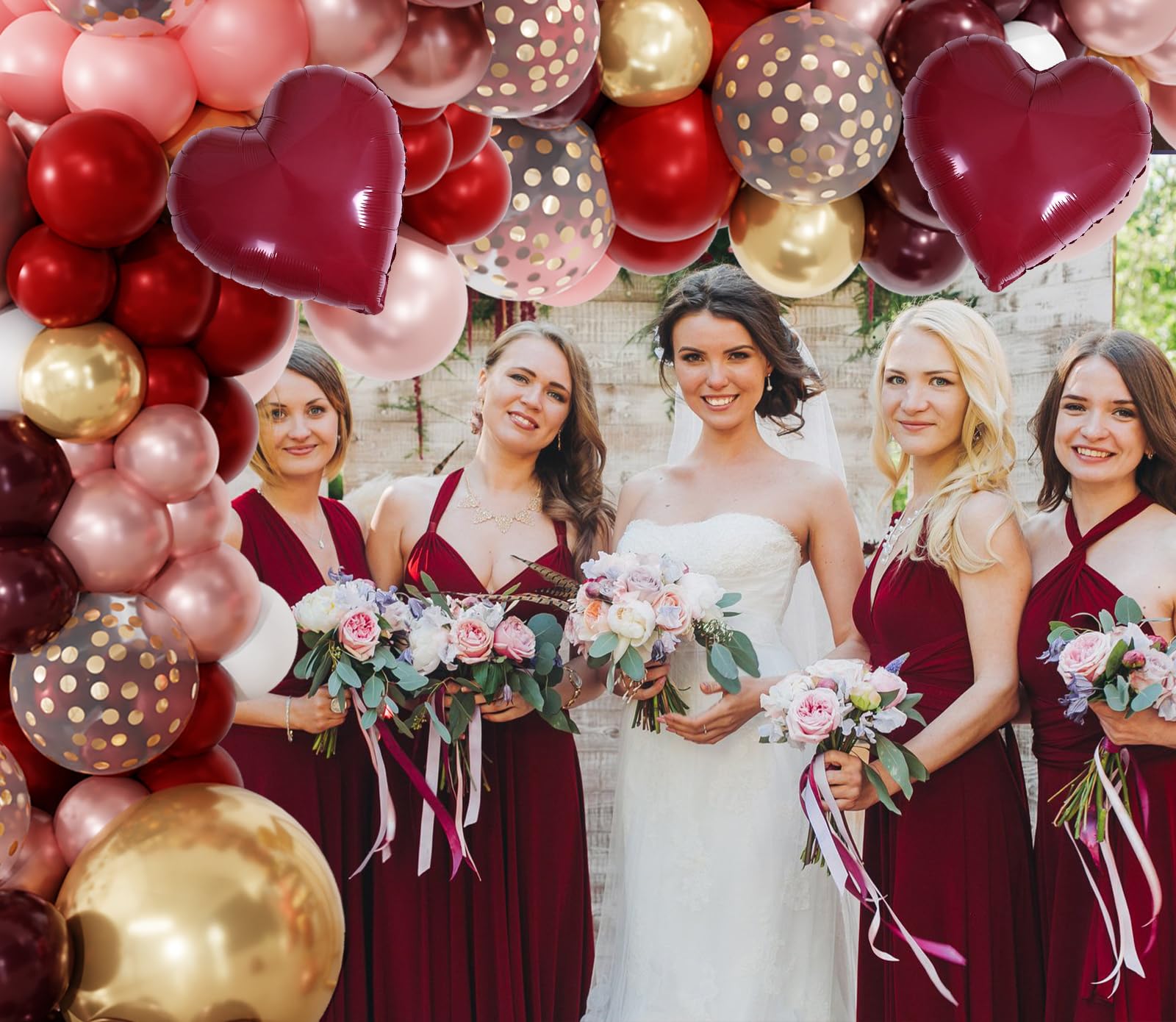 152Pcs Burgundy Balloons Arch Garland Kit Birthday Decorations for Women Girls Double-stuffed Burgundy Rose Gold Heart Balloons for Bridal Shower Wedding Bachelorette Anniversary Wine Party Supplies