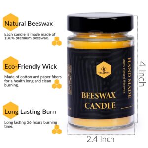 Set of 2 Beeswax Natural Scent Jar Candle in Glass Container, Natural Organic Candle Smokeless Clean Burn | 36 * 2 Hours Burning Time Emergency Candle, Yellow