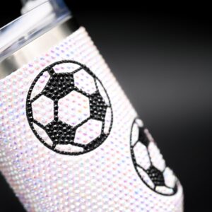 SEM LIFE 40 Oz Rhinestone Bling Tumbler with Handle and Straw (SOCCER), Stainless Steel and Double Wall Insulated