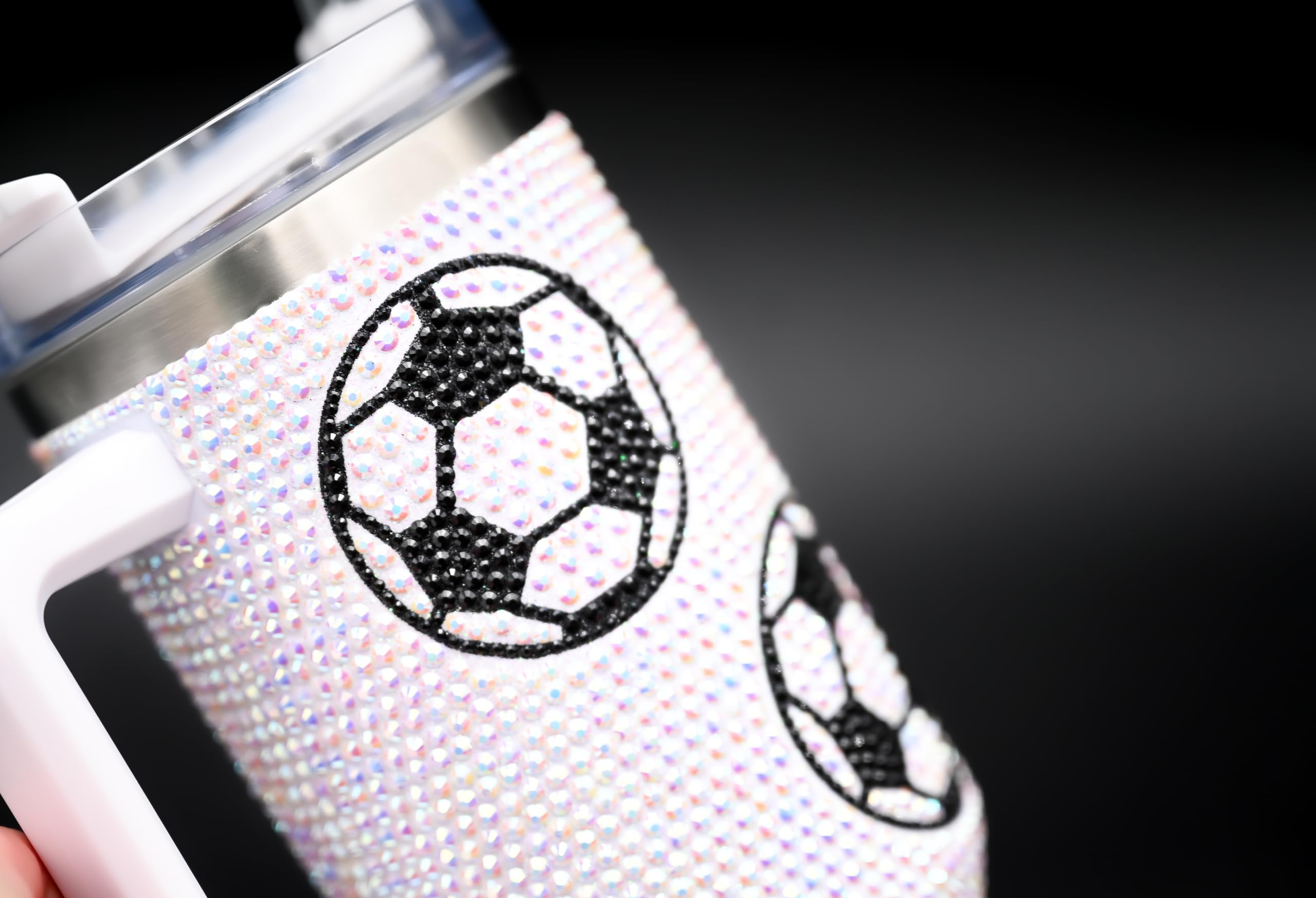 SEM LIFE 40 Oz Rhinestone Bling Tumbler with Handle and Straw (SOCCER), Stainless Steel and Double Wall Insulated