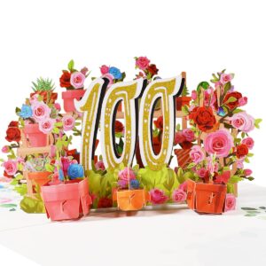 CNLITIHEKA 100th Birthday Card Pop Up 100th Birthday Cards Happy 100th Birthday Card 3D Flower Birthday Greeting Cards for Men Women Husband Wife Mom Dad Grandma Grandpa Friends.