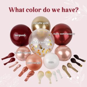 152Pcs Burgundy Balloons Arch Garland Kit Birthday Decorations for Women Girls Double-stuffed Burgundy Rose Gold Heart Balloons for Bridal Shower Wedding Bachelorette Anniversary Wine Party Supplies