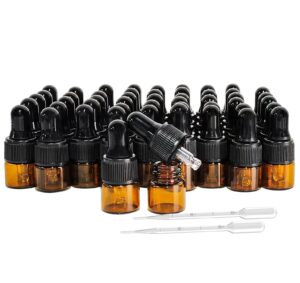 ageniz 50pcs amber glass dropper bottles 1ml mini essential oil dropper bottles glass vials with glass eye dropper for travel sample vials