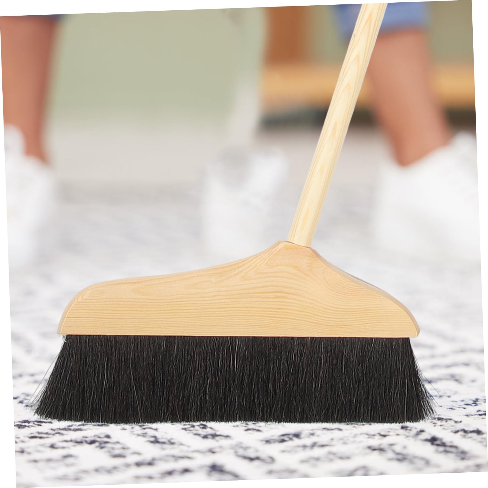 Holibanna Indoor Broom Outdoor Floor Cleaning Broom with Wood Handle Horsehair Broom Angle Broom Household Broom for Courtyard Indoor Kitchen Office Lobby Sweeping