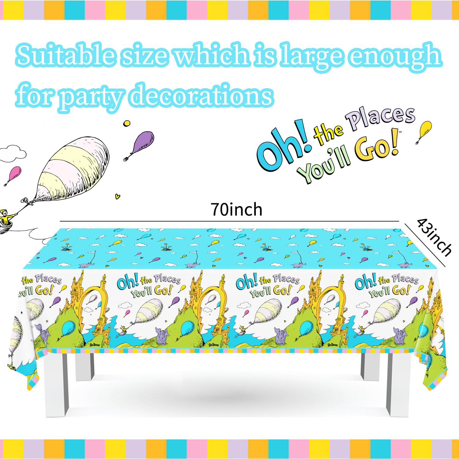 GPWXYYY 81Pcs Oh The Places You'll Go Decorations, Back to school Decorations Tableware Include 1 Tablecloth, 20 Napkins, 40 Plates, 20 Cups for Table Decor