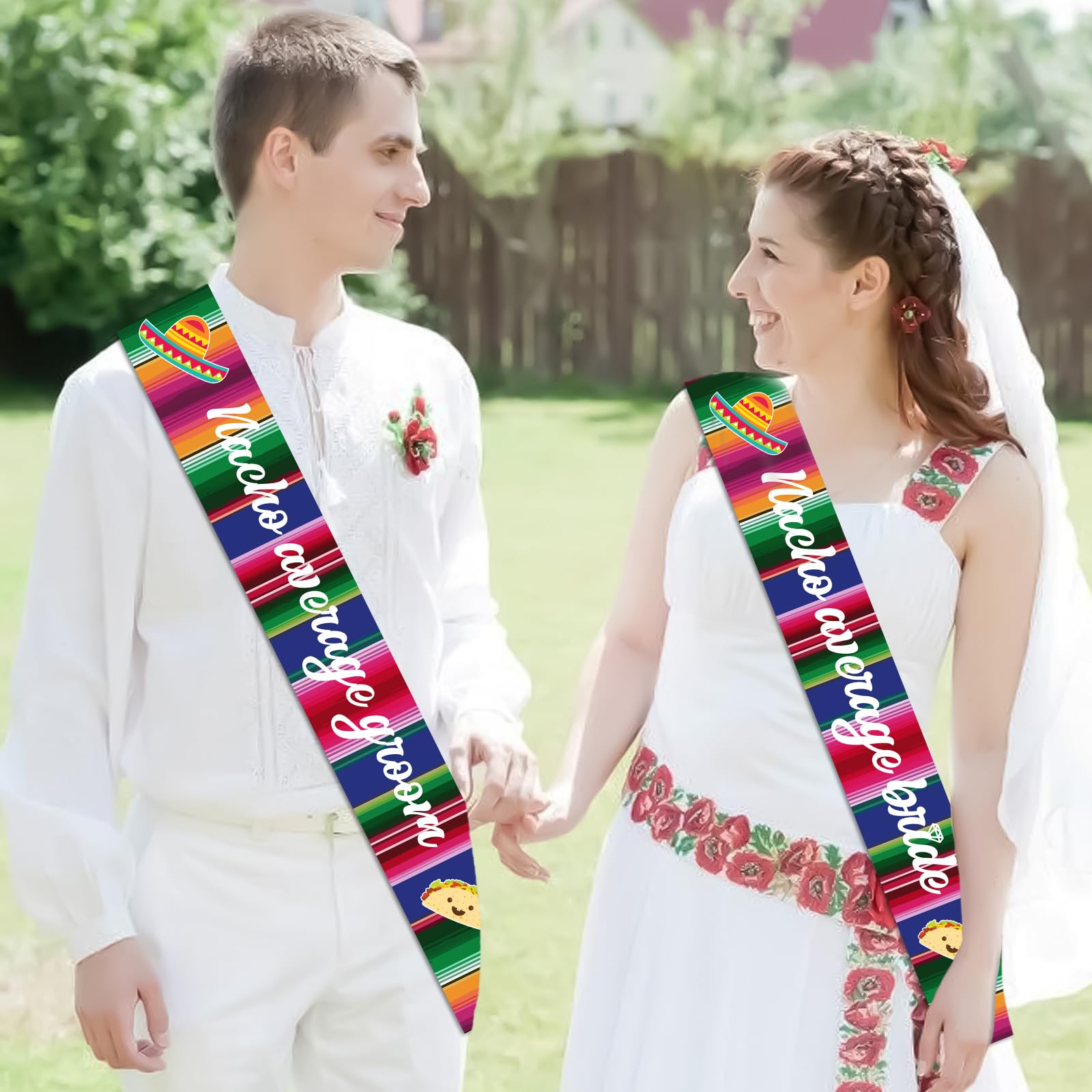 Balterever Nacho Average Bridal Shower Decorations Fiesta Themed Bride and Groom Sash Set Fiesta Bachelorette Sashes Mexican Bachelorette Party Decorations for Wedding Bride Shower Party